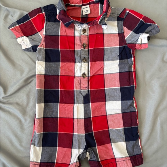 Old Navy Other - Old Navy Red Navy White Plaid Button-Up Romper
